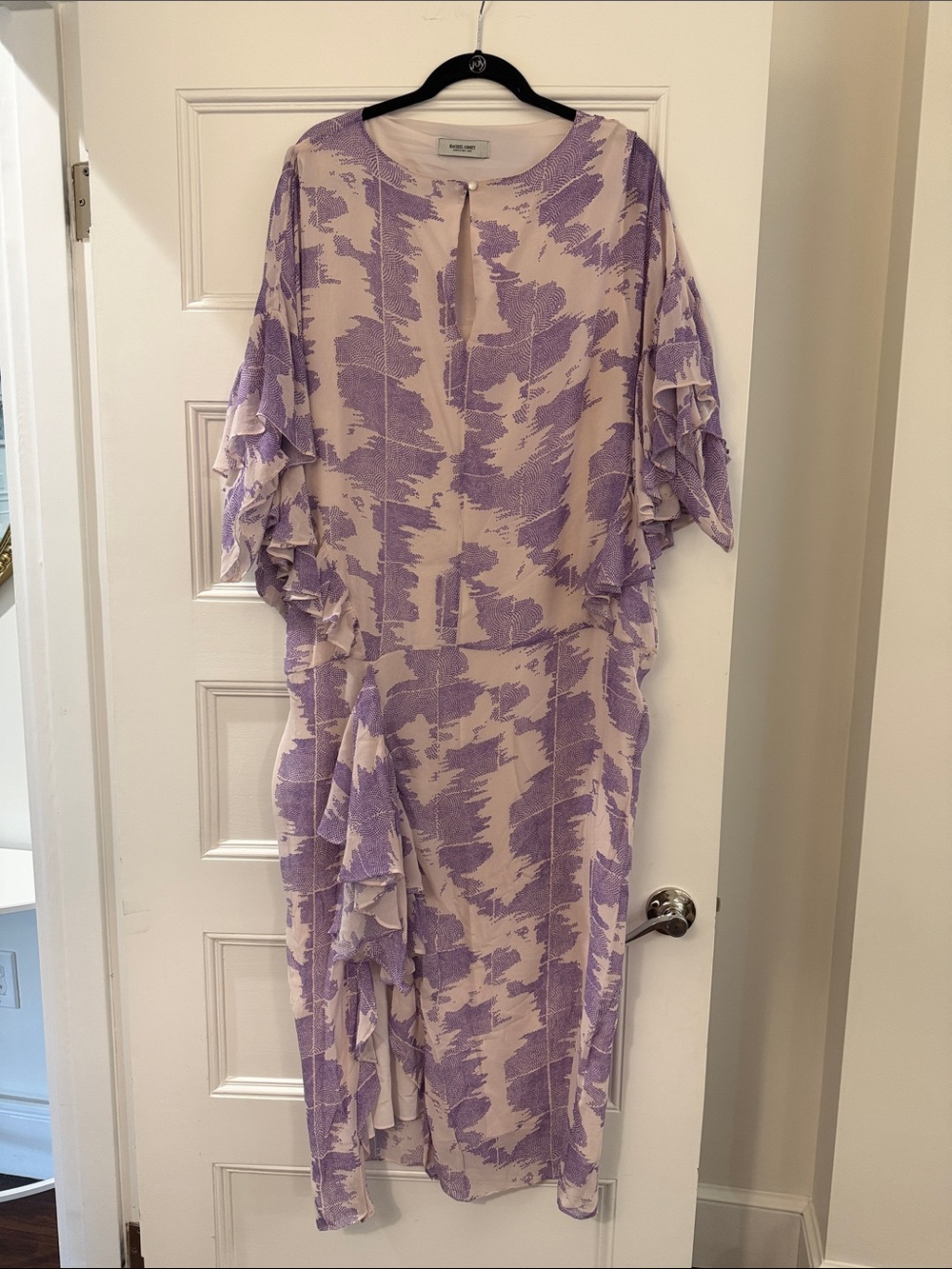 Rachel Comey Cadima Dress 100% Silk Lilac Ruffle Maxi Caftan Dress Size M